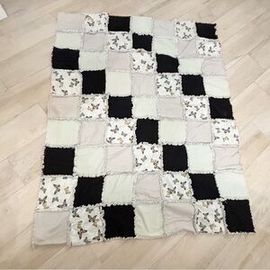 Hand Crafted Blue Butterfly Theme Raw Edge Quilt Flannel Cotton 50” X 64”